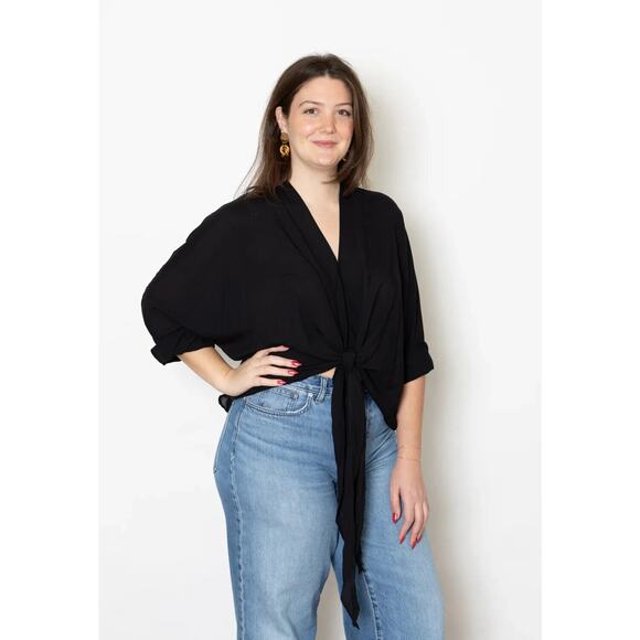 GOOD COMPANY The Wrapper Top Lagenlook Tie-Front Blouse in White - Picture 2 of 12